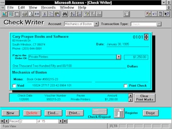 Database Creations Check Writer Form